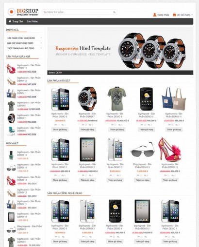 Giao diện b&aacute;n h&agrave;ng gia dụng miễn ph&iacute; Bigshop, đơn giản nhưng kh&ocirc;ng bao giờ lỗi thời